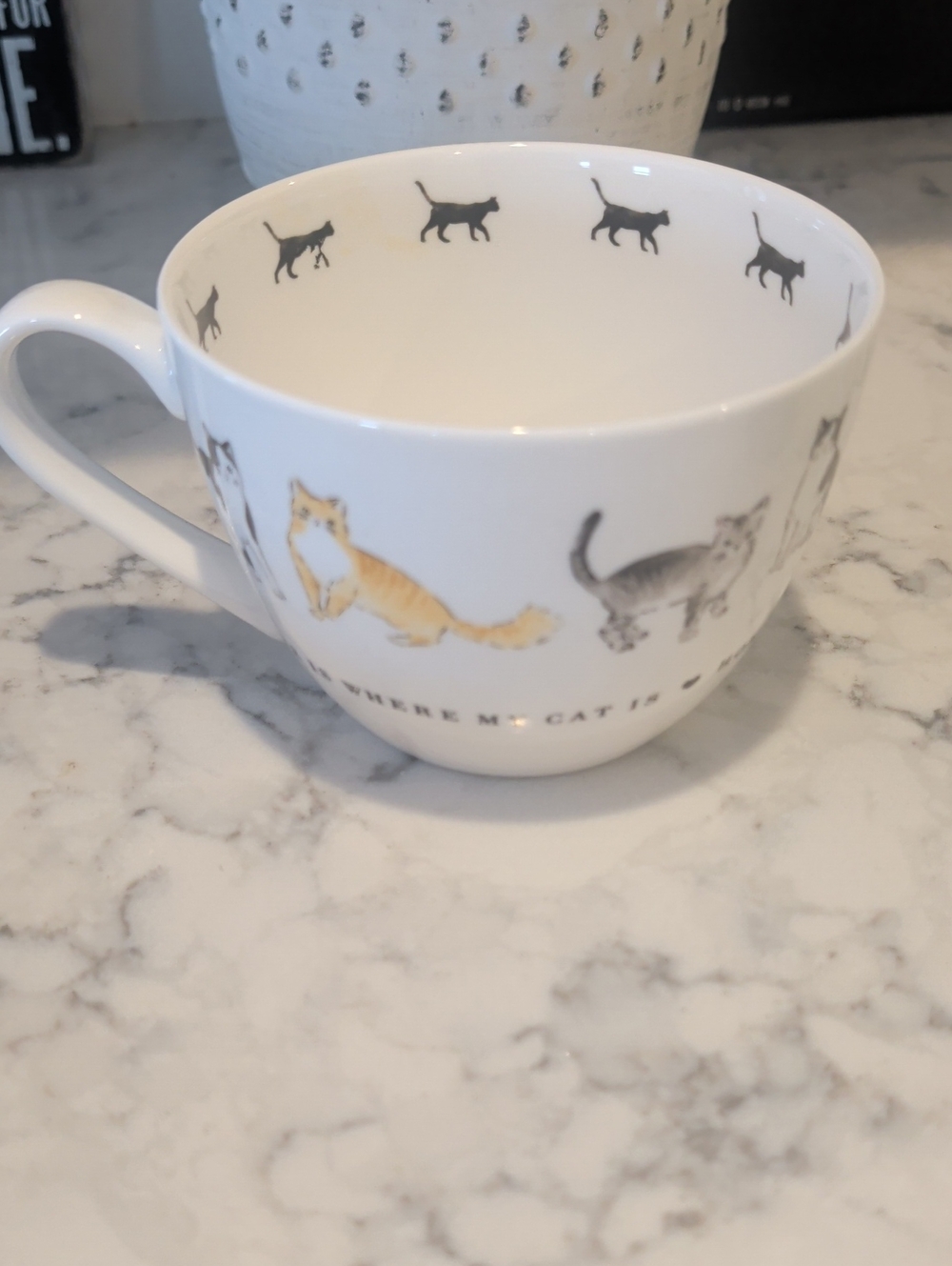 Portobello By Design White Cat Pattern Ceramic Pet Mug - Stylish Cat Design
